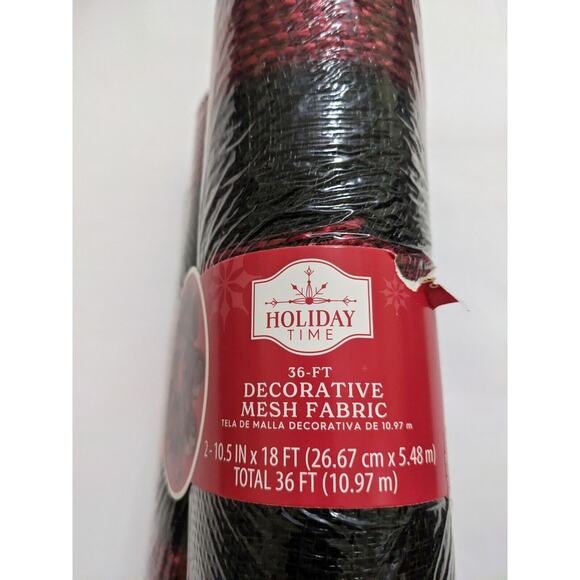 Holiday Time 10 Inch Deco Mesh Red Black Bow Fabric 2 Pack of 18 inch Rolls - Picture 4 of 5